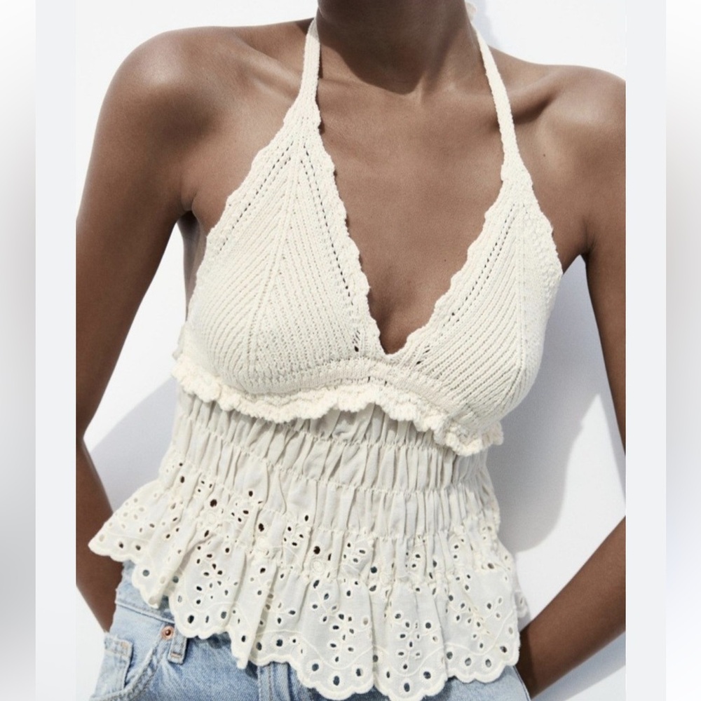 Zara Elegant Cream Halter Top